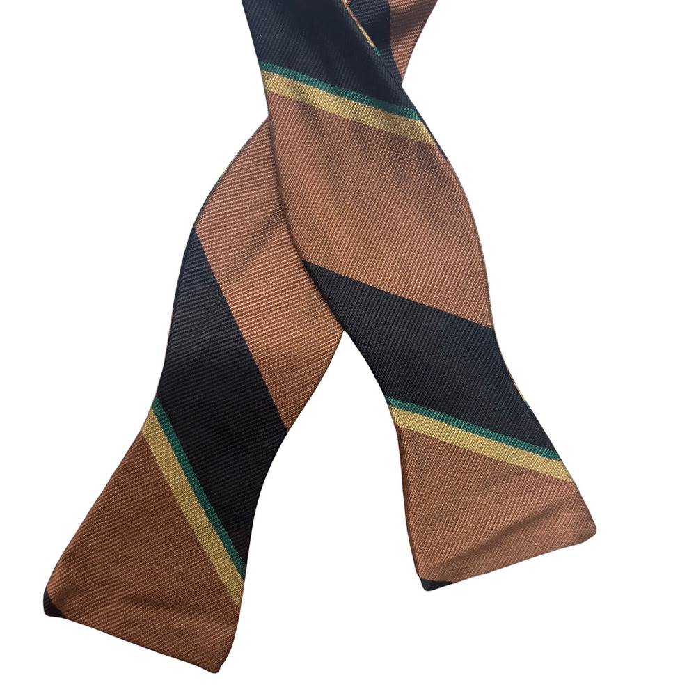 Robert Talbott Mens Silk Self-Tie Bow Tie Pink Navy Green Gold Striped USA - Picture 2 of 5